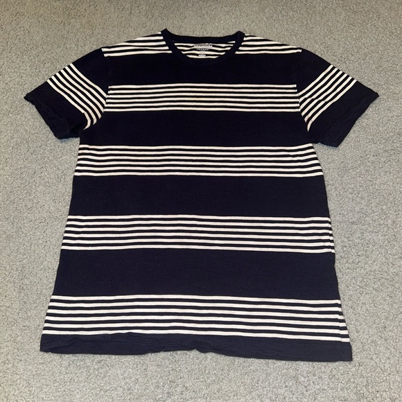 Old Navy Shirt Mens Large Blue White Striped Short Sleeve Tee Casual Top Preppy - Picture 1 of 14